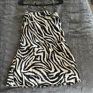Black and White Zebra Print Satin Slip Skirt